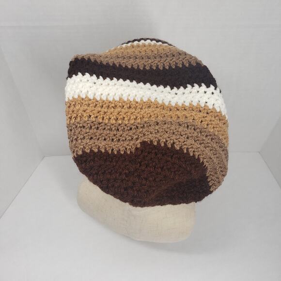 Crochet Slouchy Beanie Hat Brown Striped Handmade Dreadlock Loc Tam Rasta Street - Picture 6 of 16